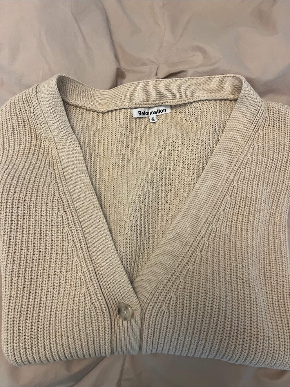 Reformation Beige Ribbed V-Neck Cardigan - Picture 3 of 3
